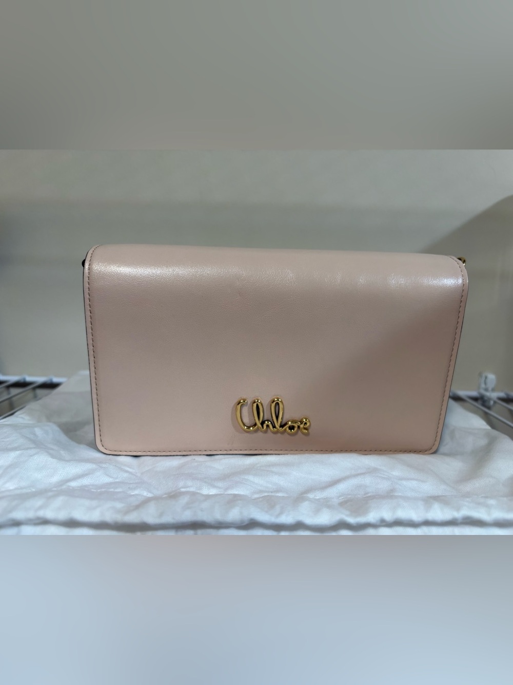 Chloe Blush Pink Leather Logo Wallet Clutch with Gold Hardware